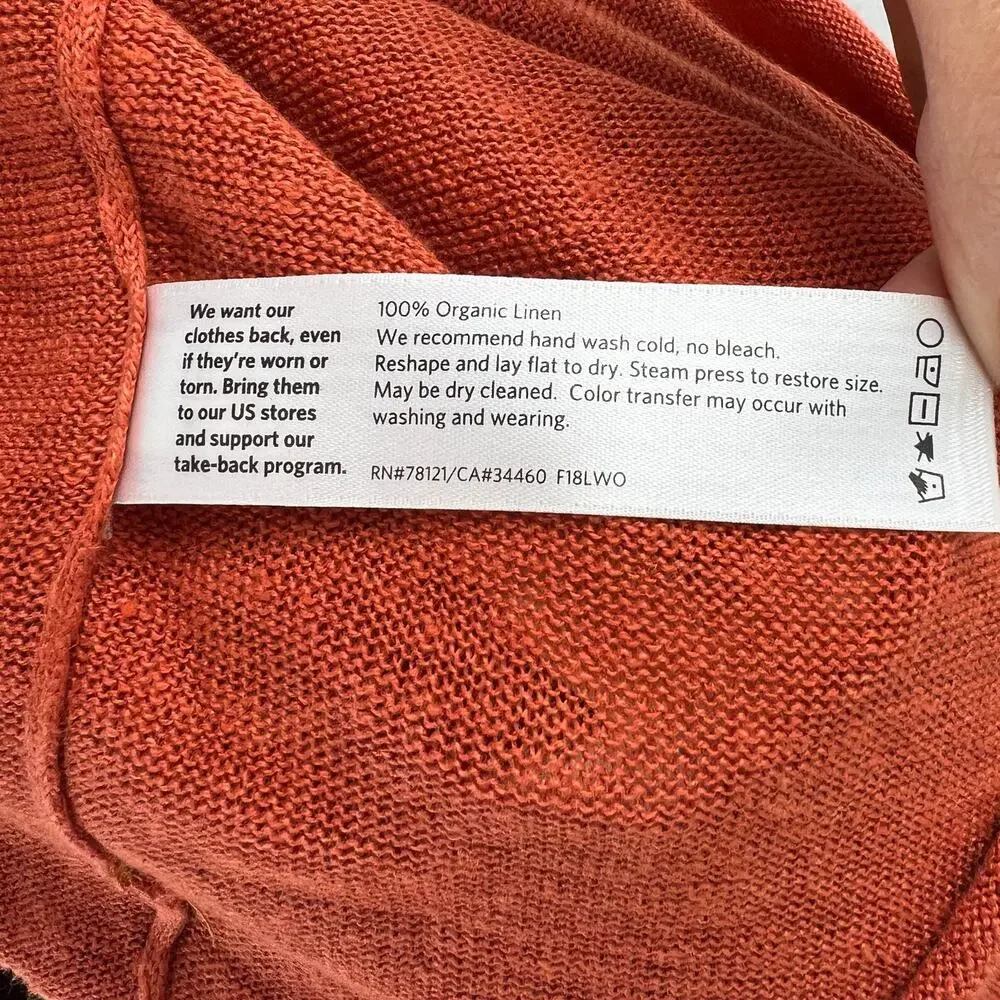 EILEEN FISHER Orange Linen Long Sleeve Bateau Neck Pullover Sweater Size S/M